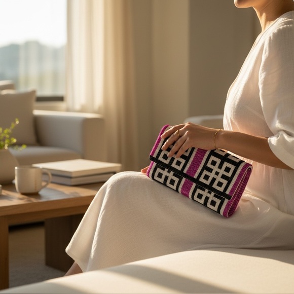 Stylish Black and Pink Clutch-nwt